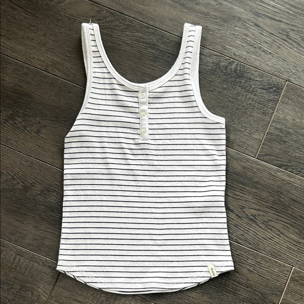 Striped White and Black Abercrombie Kids Tank Top